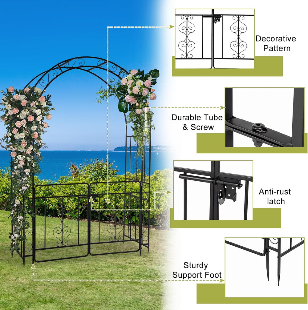 Vasitelan Metal Garden Arch Arbor Trellis with Double Gate