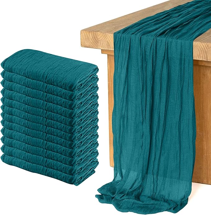 12 Pack Cheesecloth Table Runner, Runner Gauze Boho Wedding Decor Romantic Table Runner for Wedding Birthday Party(35" x 118")(Peacock Blue)