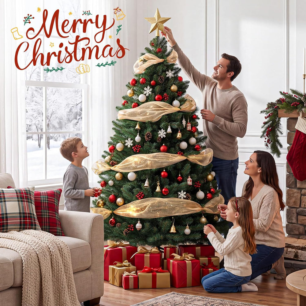 GTPLAYER 6 ft Artificial Christmas Tree, 1010 Branch Tips, Metal Base