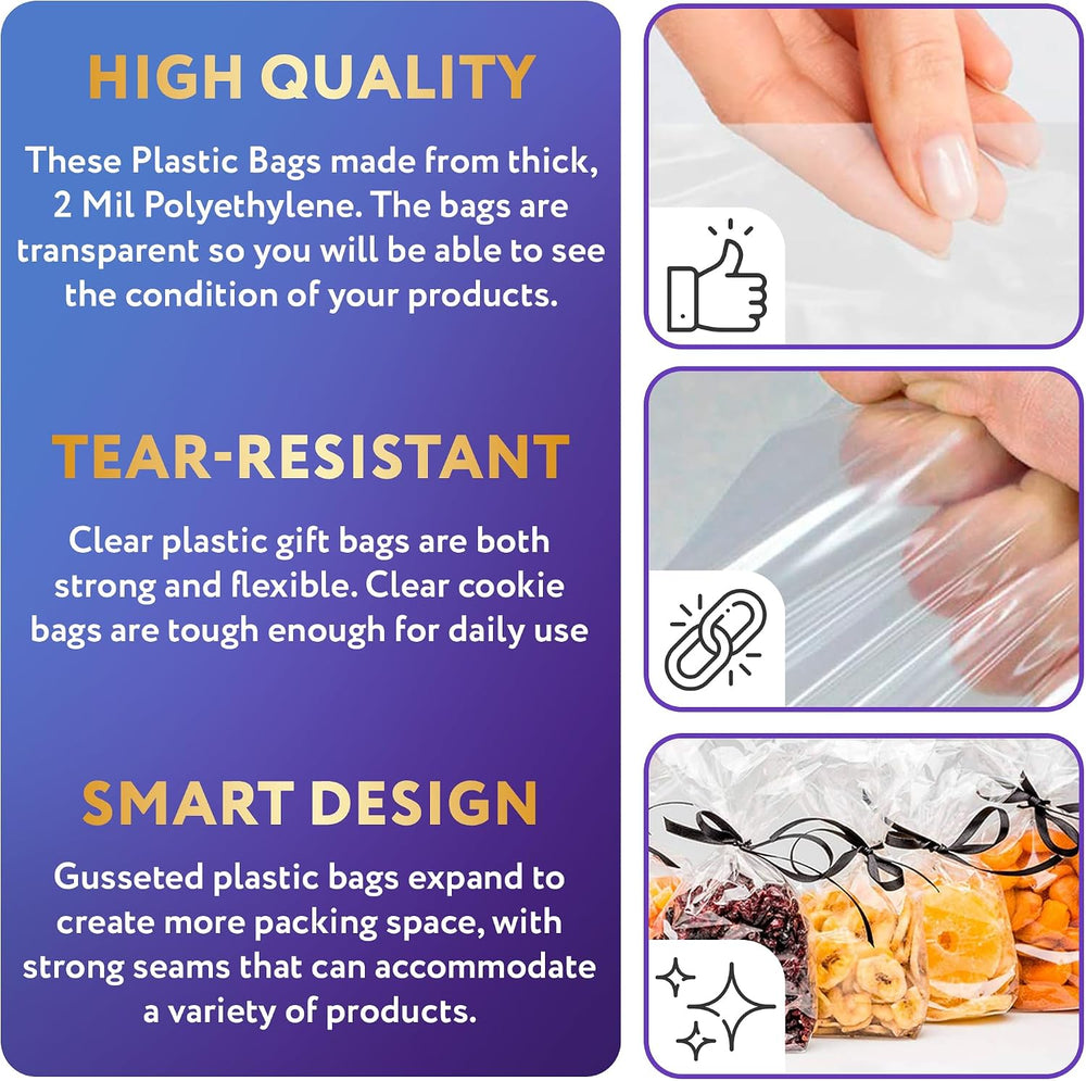 APQ Clear Gusseted Poly Bags, 8 x 4 x 18 Inch, 1000 Count