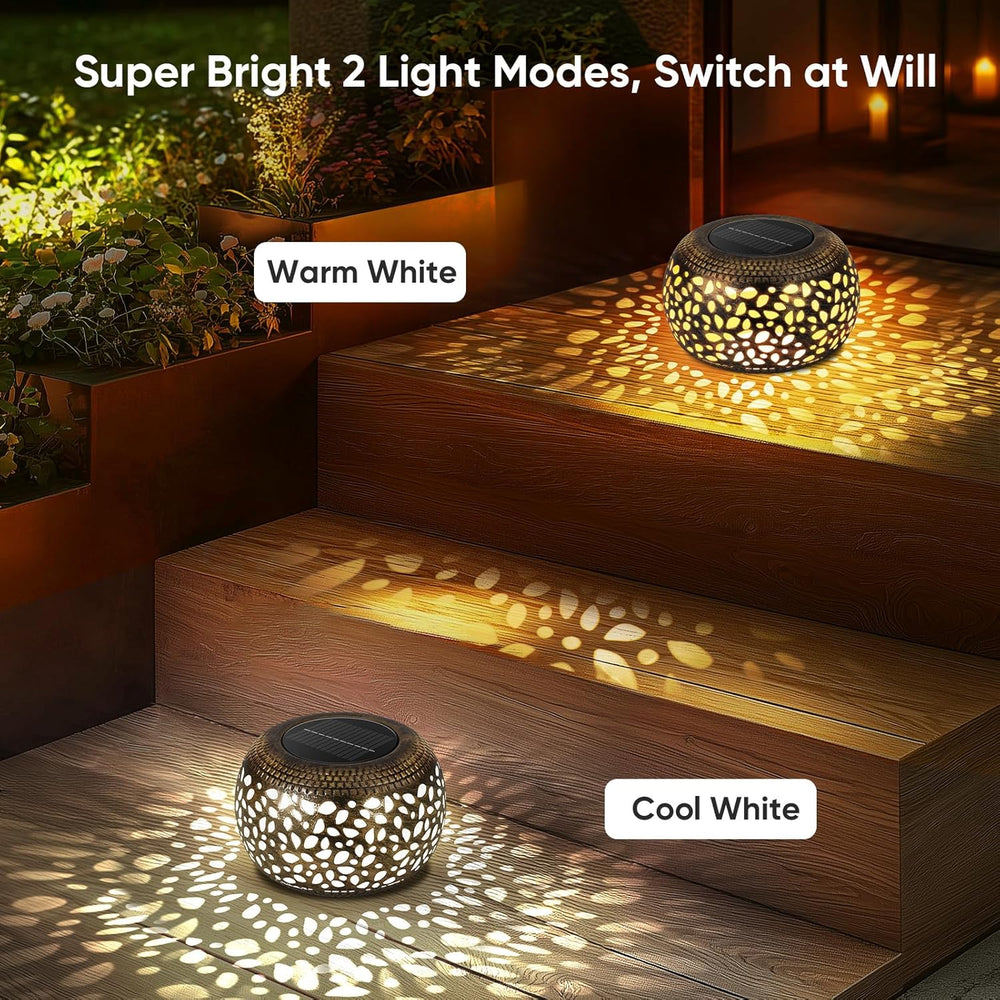 Solar Lanterns Waterproof Outdoor Decor: 2 Pack Hollow Out Solar Lights