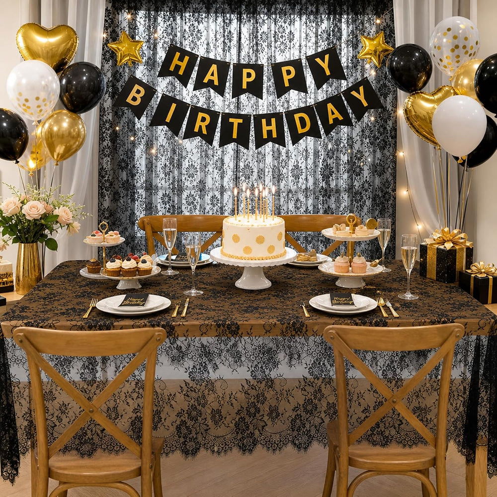 Lace Tablecloth 10FT Rectangle Wedding Overlay Black Halloween Fabric 2Pack