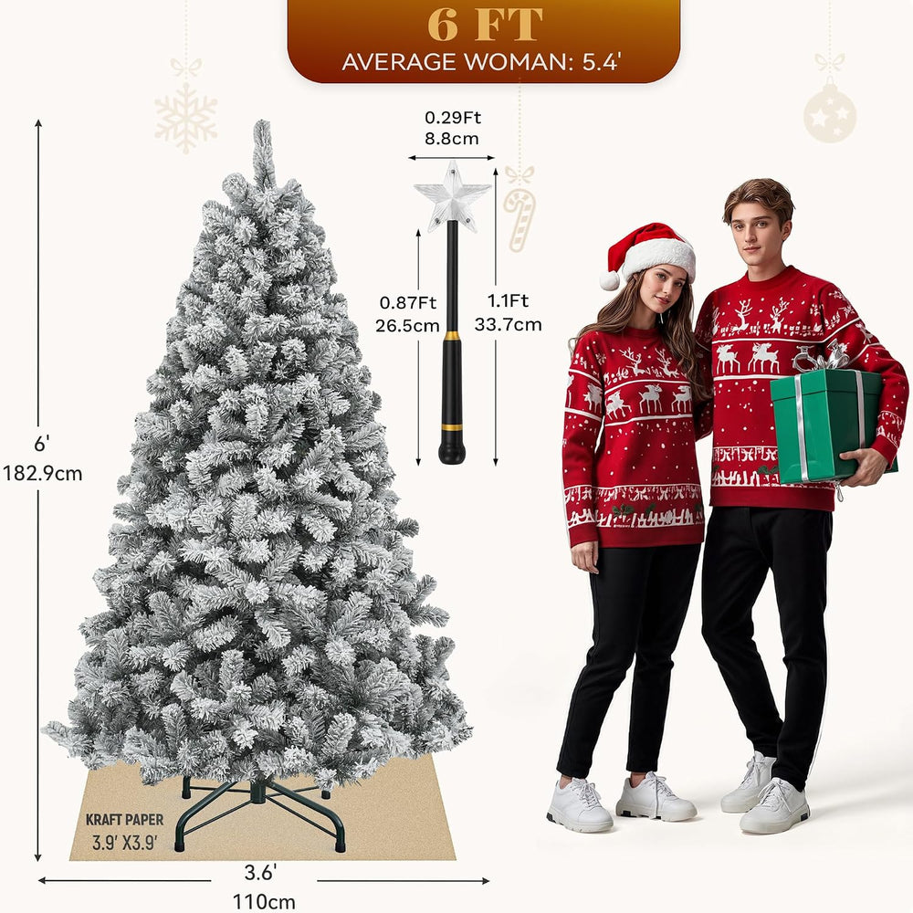 YITAHOME 6FT Prelit Flocked Magic Christmas Tree with Wand & Remote