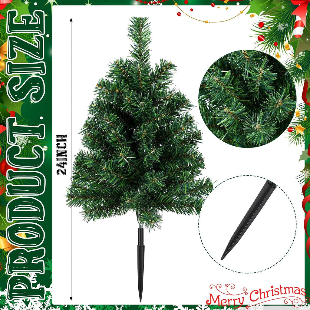 Hiboom 4 Pcs Pathway Christmas Trees 24 Inch, Green with Stakes