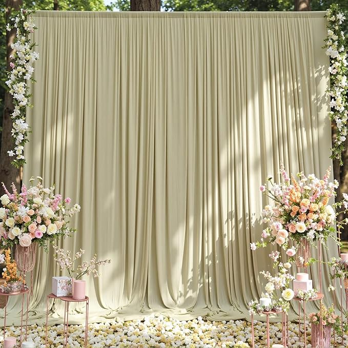 10 ft x 10 ft Wrinkle Free Sage Green Backdrop Curtain for Parties, Thick Green Polyester Photo Backdrop Drapes for Baby Shower Wedding Engagement Birthday Party Backdrop Stand,5ft x 10ft 2 Panels