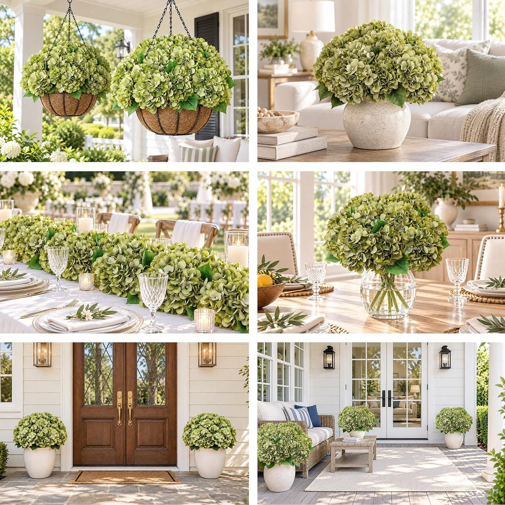 6 Packs Hydrangea Artificial Flowers Bulk, 30 Heads Faux Green Flowers