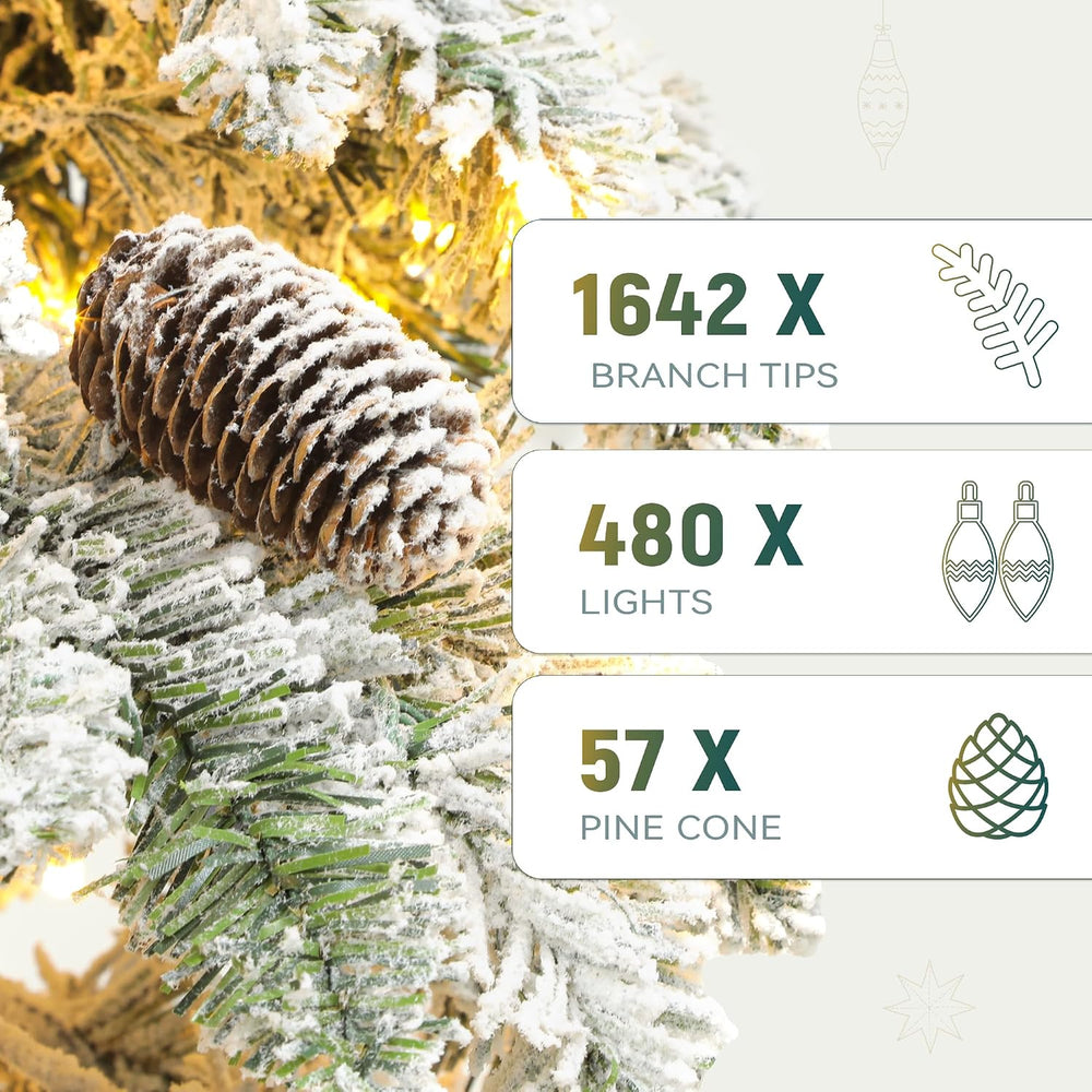 YITAHOME 9ft Prelit Flocked Drooping Pencil Christmas Tree with Pine Cone