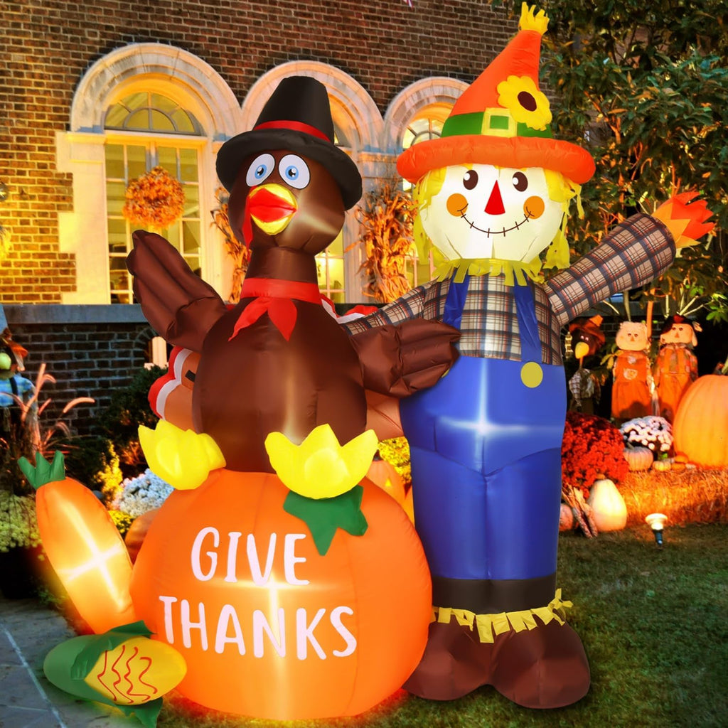 6 Ft Thanksgiving Inflatables Turkey and Scarecrow Decor Outdoor