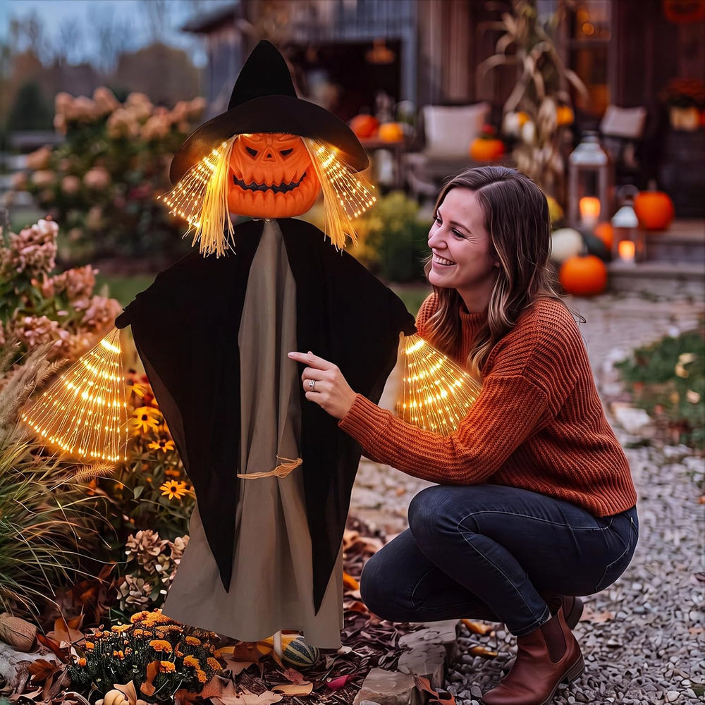 Tujoe Halloween Scarecrow Decor Pumpkin Ghost Scarecrow Solar Light Decor
