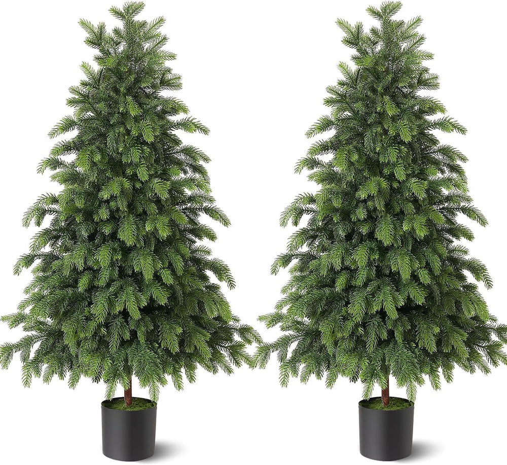 2Pcs 4FT Artificial Norfolk Pine Christmas Potted Trees for Porch Decor