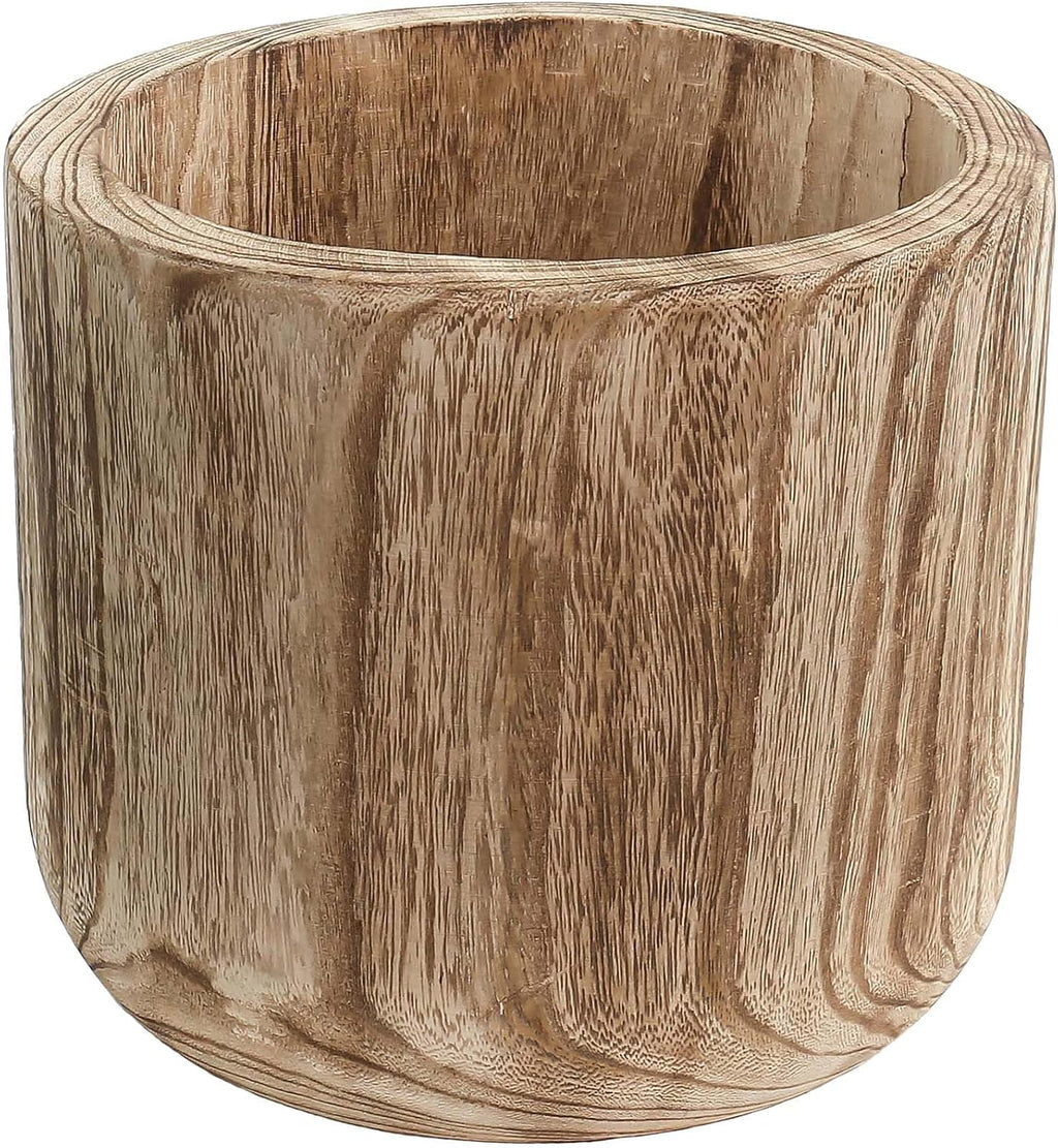CYS EXCEL 11'' Wood Cylinder Planter, Burnt Finish, Lightweight, Floor Cachepot for Artificial Trees, Faux Greenery, & Live Houseplants, Fiddle Leaf Figs, or Monsteras (in Plastic Liner Pots Only)