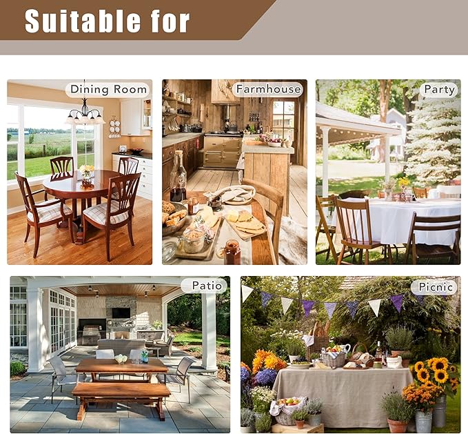 Fitable Faux Linen Tablecloths Rectangle 60 x 144 Inch - 2 Pack Neutral Table Clothes for 10 Foot Tables, Nature Faux Burlap Kitchen Table Covers for Dining, Party, Farmhouse, Banquet, Buffet