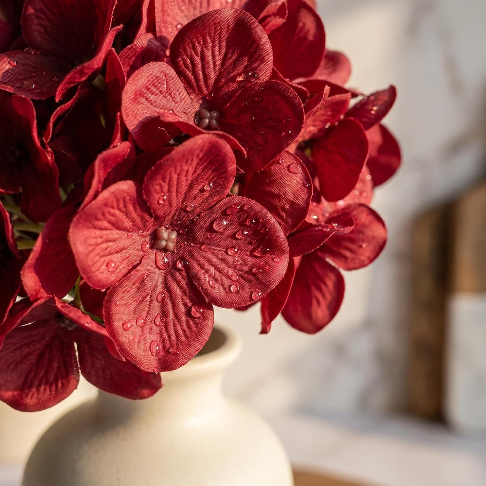 Artificial Hydrangea Flowers Set, 4Pcs 3D Printed Soft Rubber Blooms with Cer...