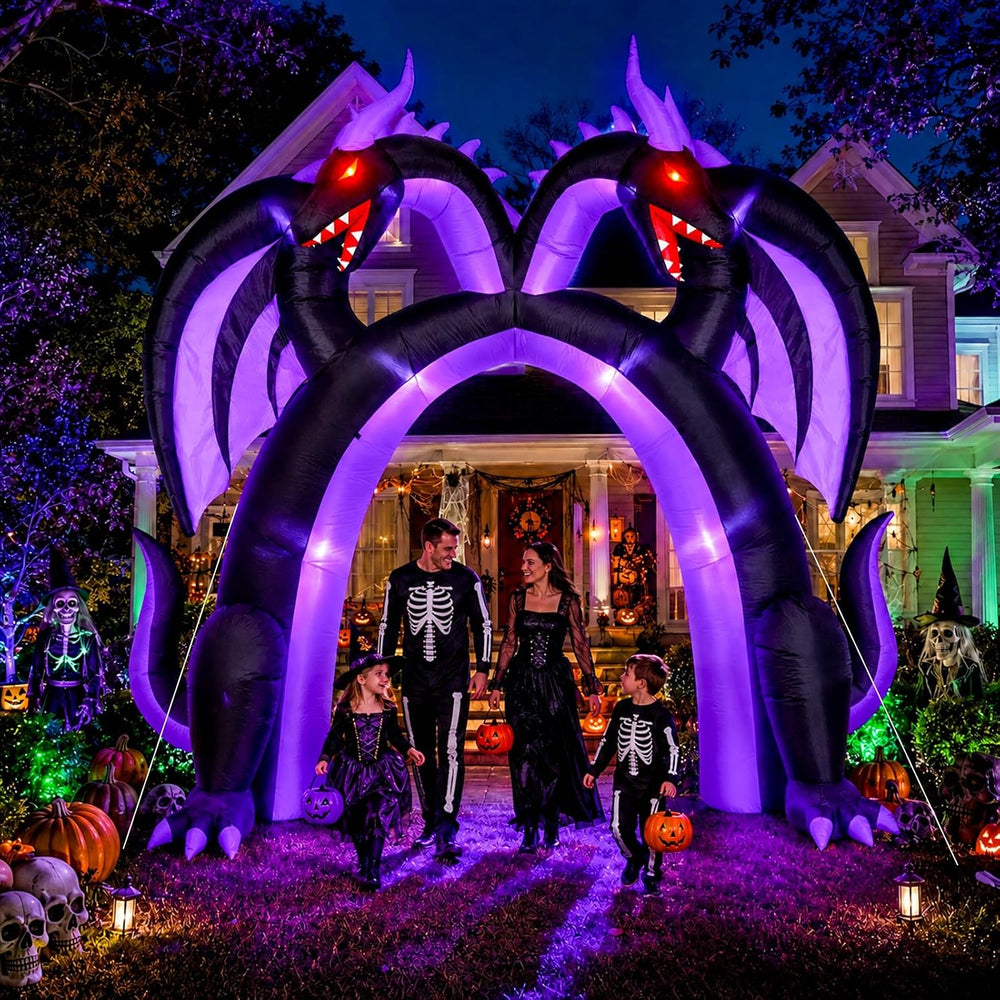 10FT Halloween Inflatable Dragon Archway, Double Headed Walk Through Decor