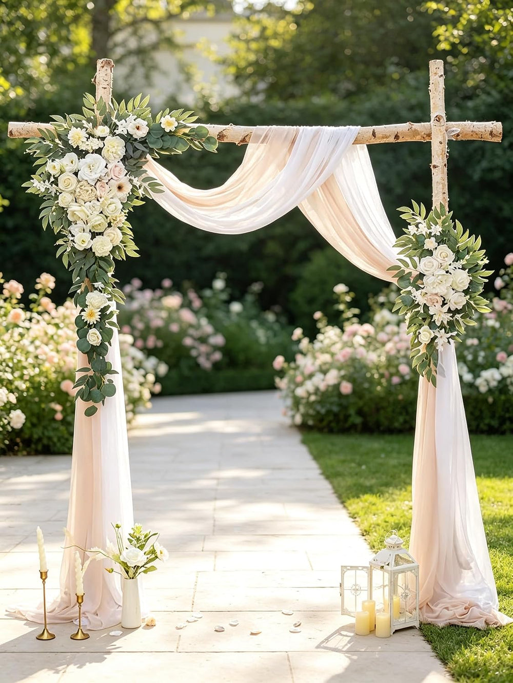 Faux Flowers Arch Flowers with Drapes (Set of 4) Wedding Decor and Wedding Ar...