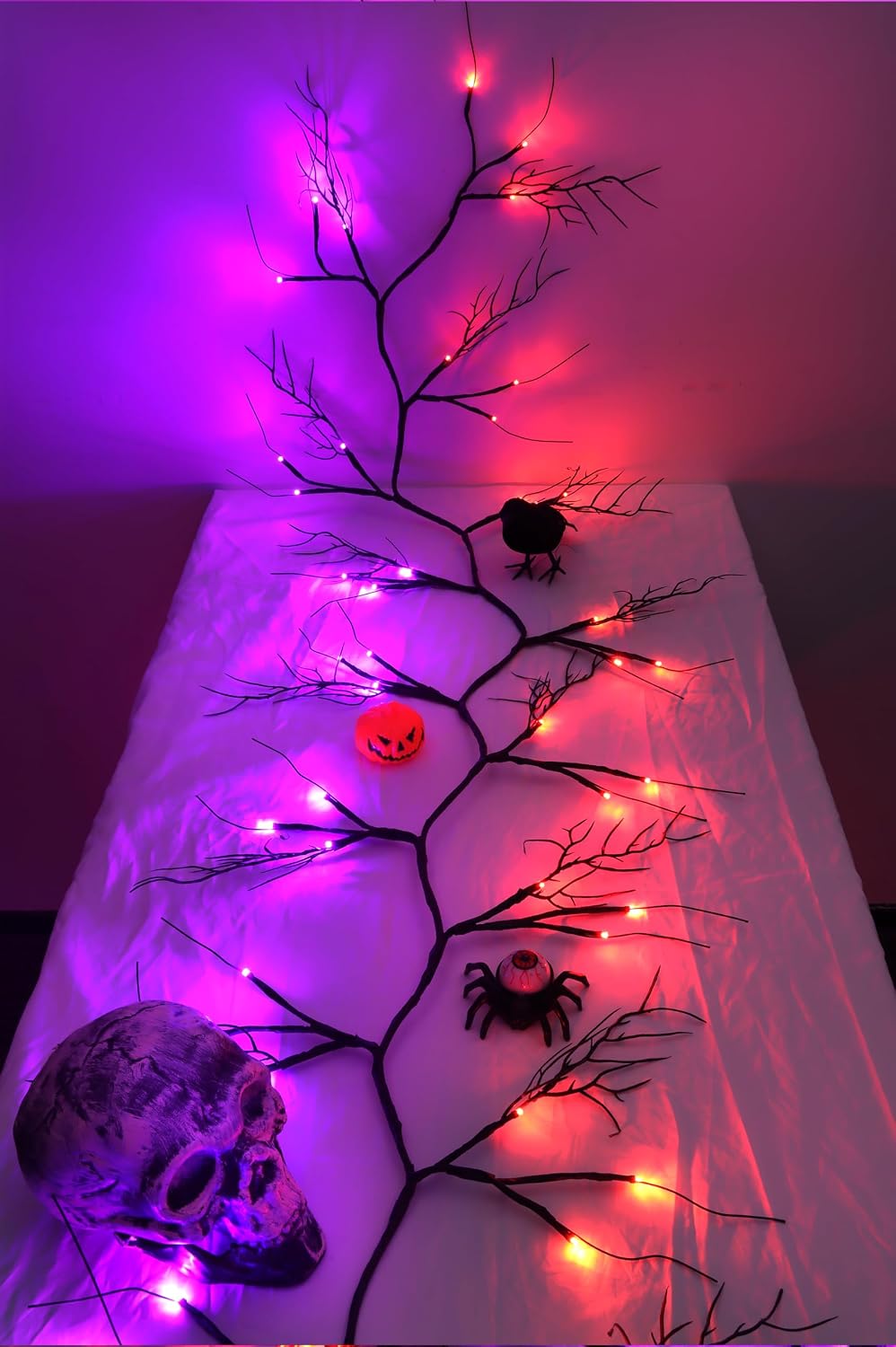 9 FT 72 LED Willow Vine Twig Decor Black Halloween Garland with Orange Purple Lights, Timer 8 Modes Waterproof Battery Operated Indoor Halloween Decorations for Wall Fireplace Mantle Home Office Decor
