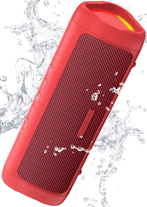 Bluetooth Speaker with HD Sound, Portable Wireless, IPX5 Waterproof, Up to 20H Playtime, TWS Pairing, BT5.3, for Home/Party/Outdoor/Beach, Stocking Stuffers, White Elephant Gifts for Adults (Red)