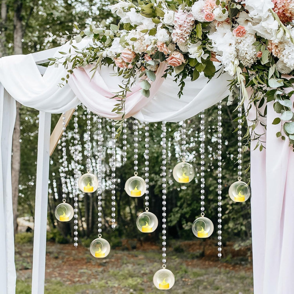 Booson 100 Pcs Hanging Candle Holder Glass Globes Orbs with Crystal 3.15'...