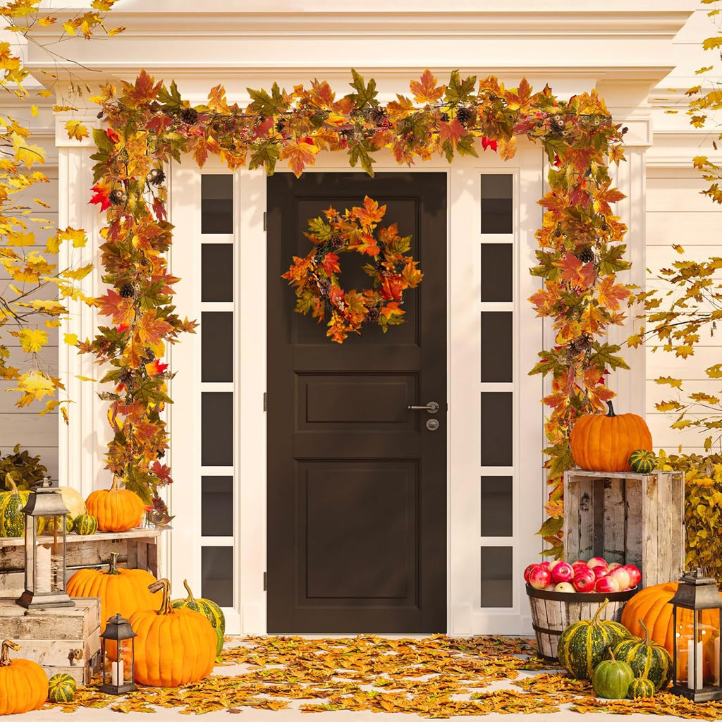 Artgar Fall Maple Leaf Garland, 6 Ft Fall Decor Garland with 30 Warm Lights