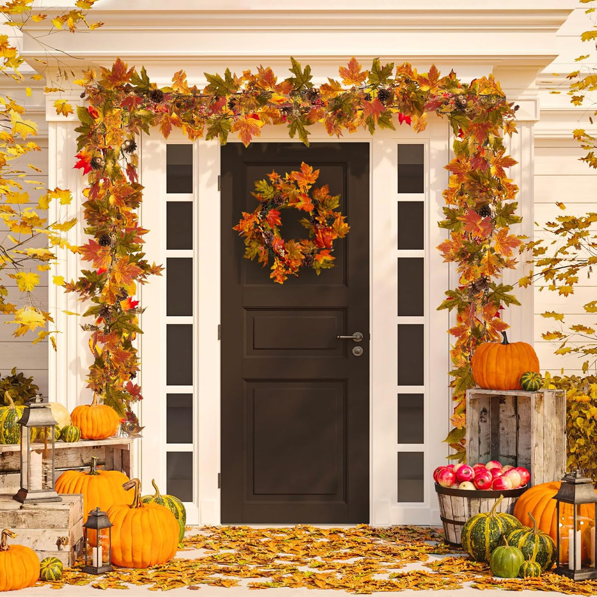 Artgar Fall Maple Leaf Garland, 6 Ft Fall Decor Garland with 30 Warm Lights