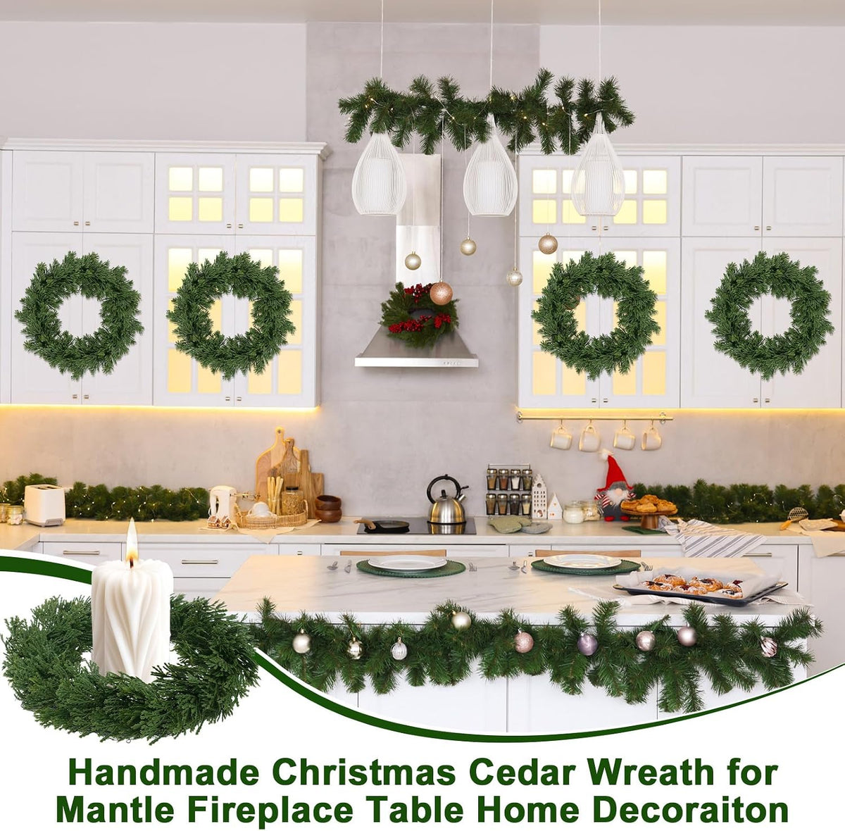 dingion 8 pcs 10 inch christmas cedar wreath, side view