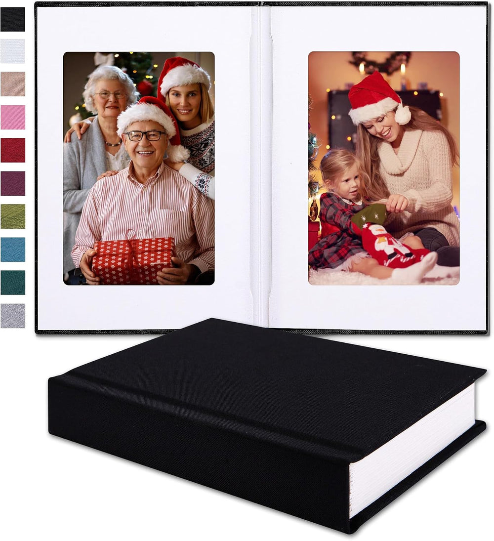 Pssoss 4x6 Photo Album with Writing Space, Linen Cover, 30 Photos, Black