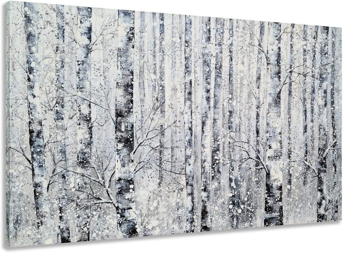 Yihui Arts Modern Birch Tree Canvas Wall Art With Textured Black and White Forest Painting on Canvas Pictures for Living Room Bedroom Bathroom Decoration