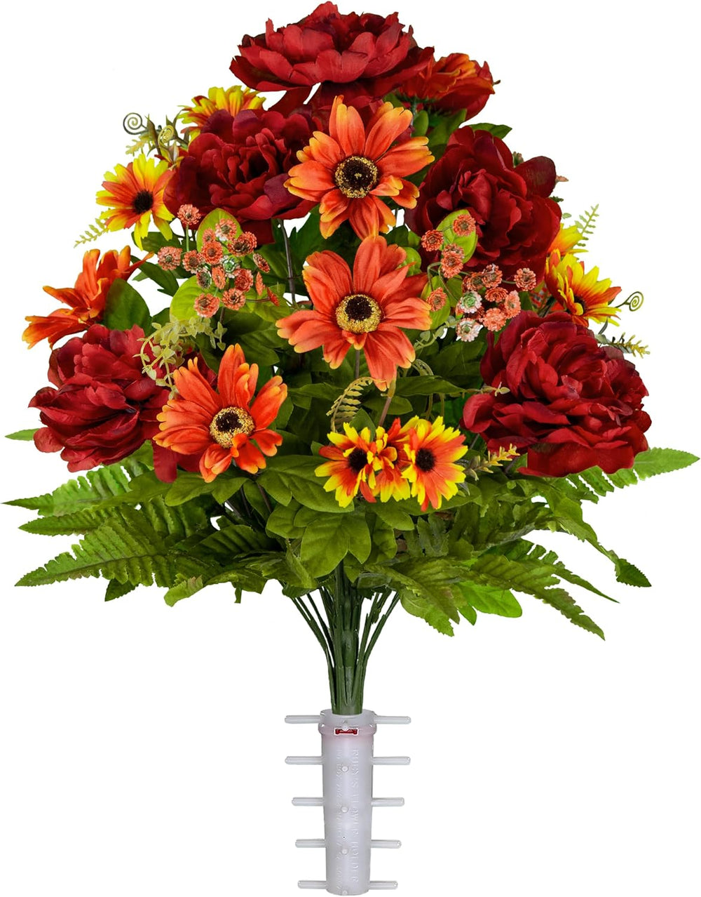 Cemetery Flowers for Grave, Burgundy Peony & Orange Daisy