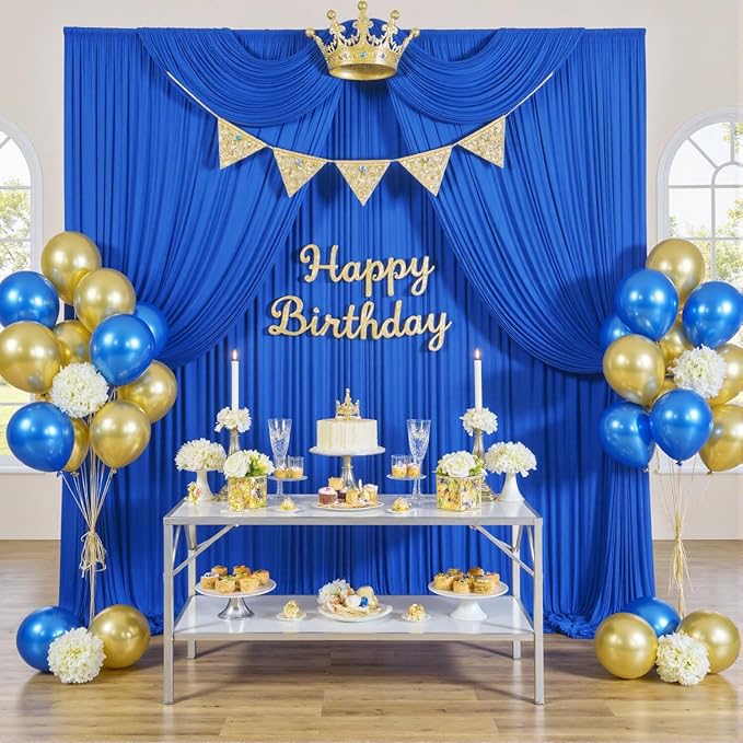 10ftx12ft Wrinkle Free Royal Blue Backdrop Curtain, 2 Panels 12FT Height Royal Blue Wedding Backdrop Drapes, Silky Polyester Back Drop Cloth for Birthday Photography Background Party Backdrop Draping