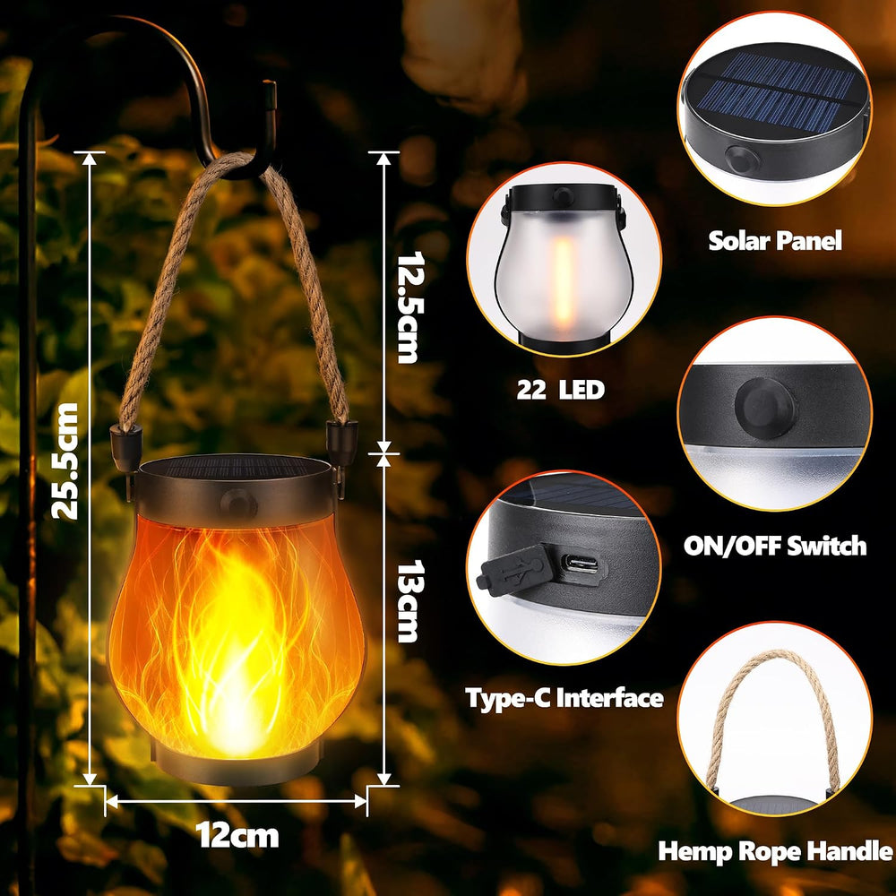 iBaycon 2 Pack Gen2 Solar Lantern Lights USB Ultra-Real Flame, Warm White
