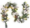 6FT Christmas Garland with Lights, Xmas Battery Operated Artificial Rattan with Classic Silver Decorations, Xmas Garland for Home Indoor Fireplace Mantle Outdoor Decor, Silver