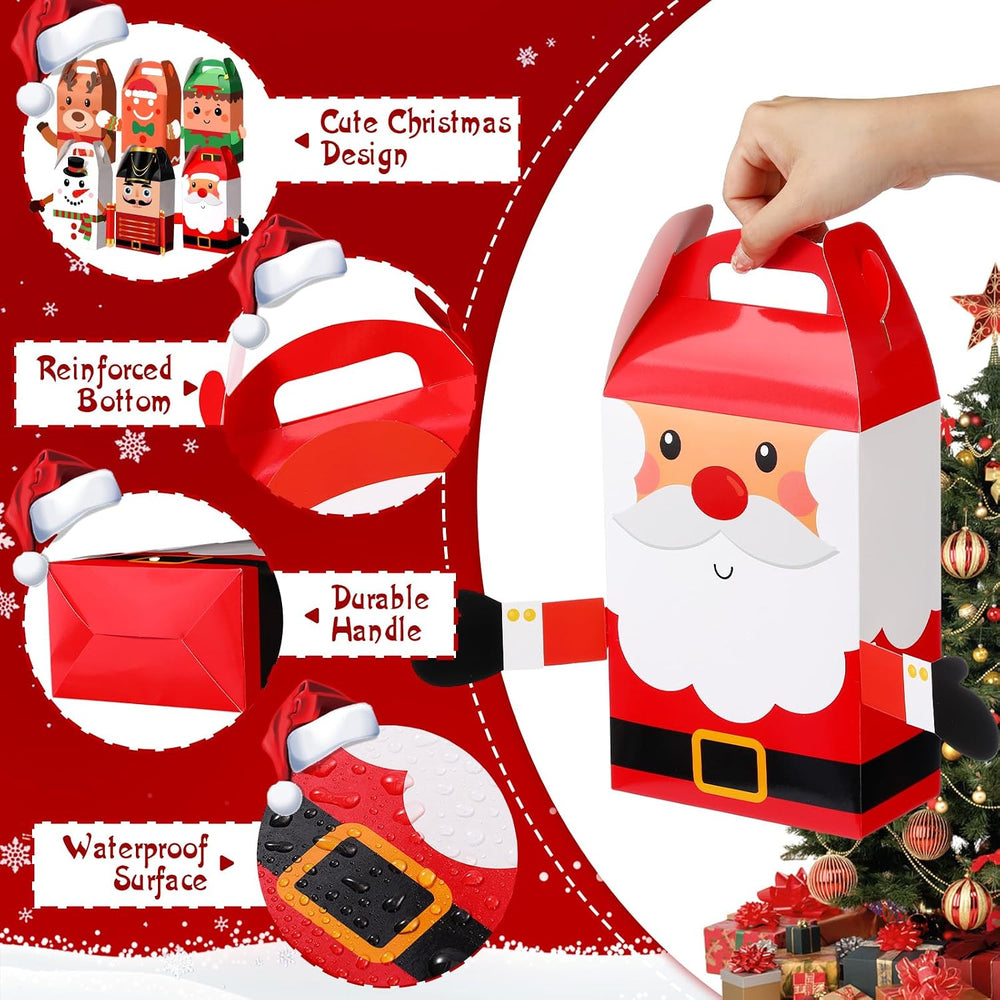Harloon 48 Pcs Christmas 3D Gift Boxes with Handle Santa Nutcracker