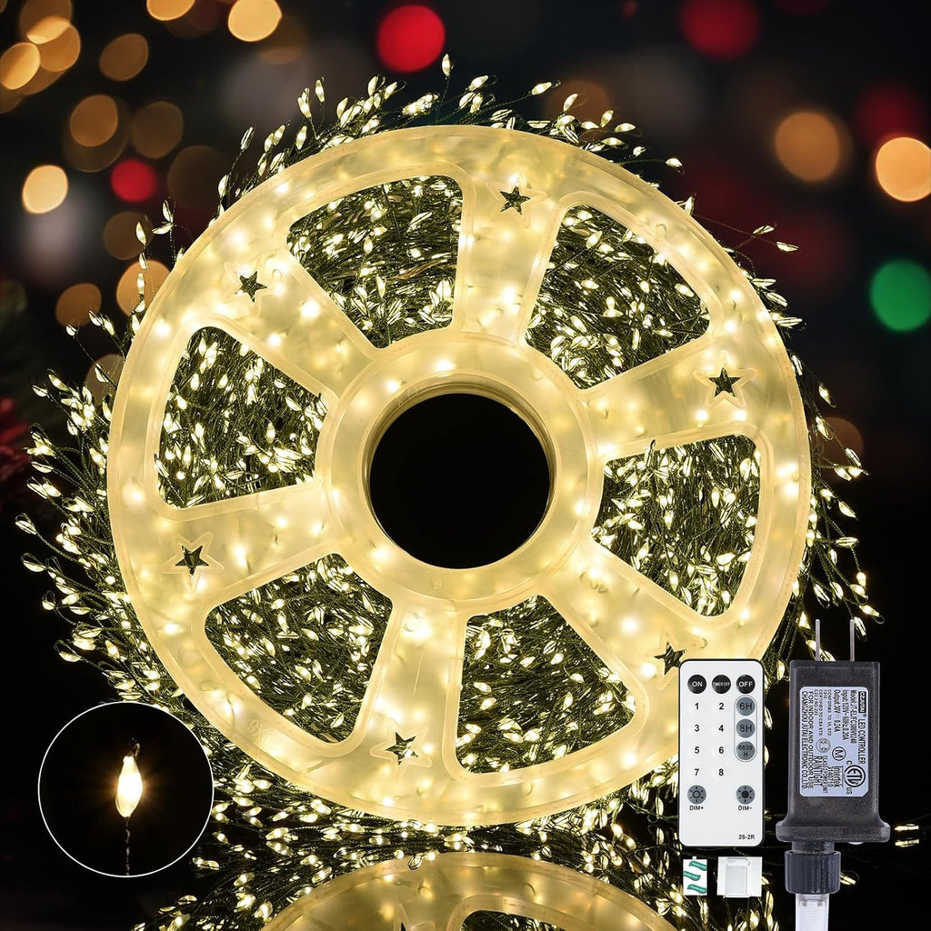 Dailyart 2000Led Fairy Lights 130Ft Christmas Lights with Remote & Timer