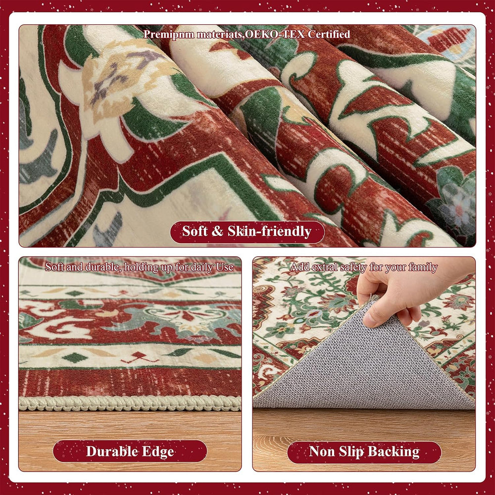 2' x 8' Christmas Hallway Runner Rug, Non Slip Accent Rug, Red
