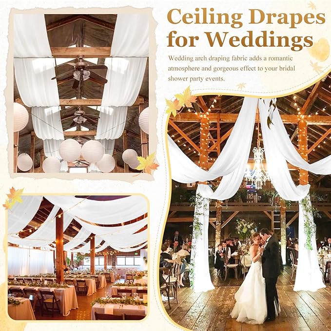 MODFUNS Wedding Ceiling Drapes White Wedding Arch Draping Fabric 2 Panels 5x20 FT Chiffon Drapery Curtains for Arbor Sheer Fabric for Draping Arch Decorations for Ceremony Swag Backdrop for Parties