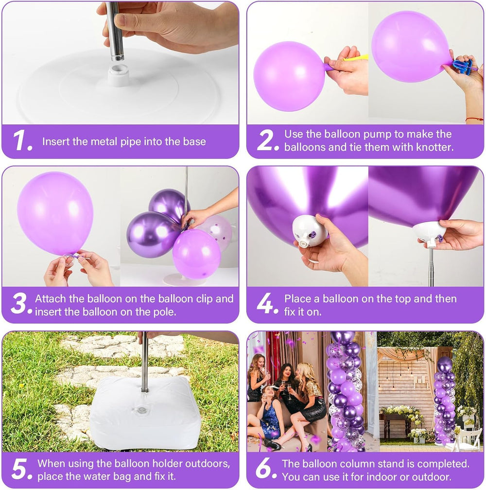 2 Sets Adjustable Balloon Column Stand Kit with Bases（Purple）
