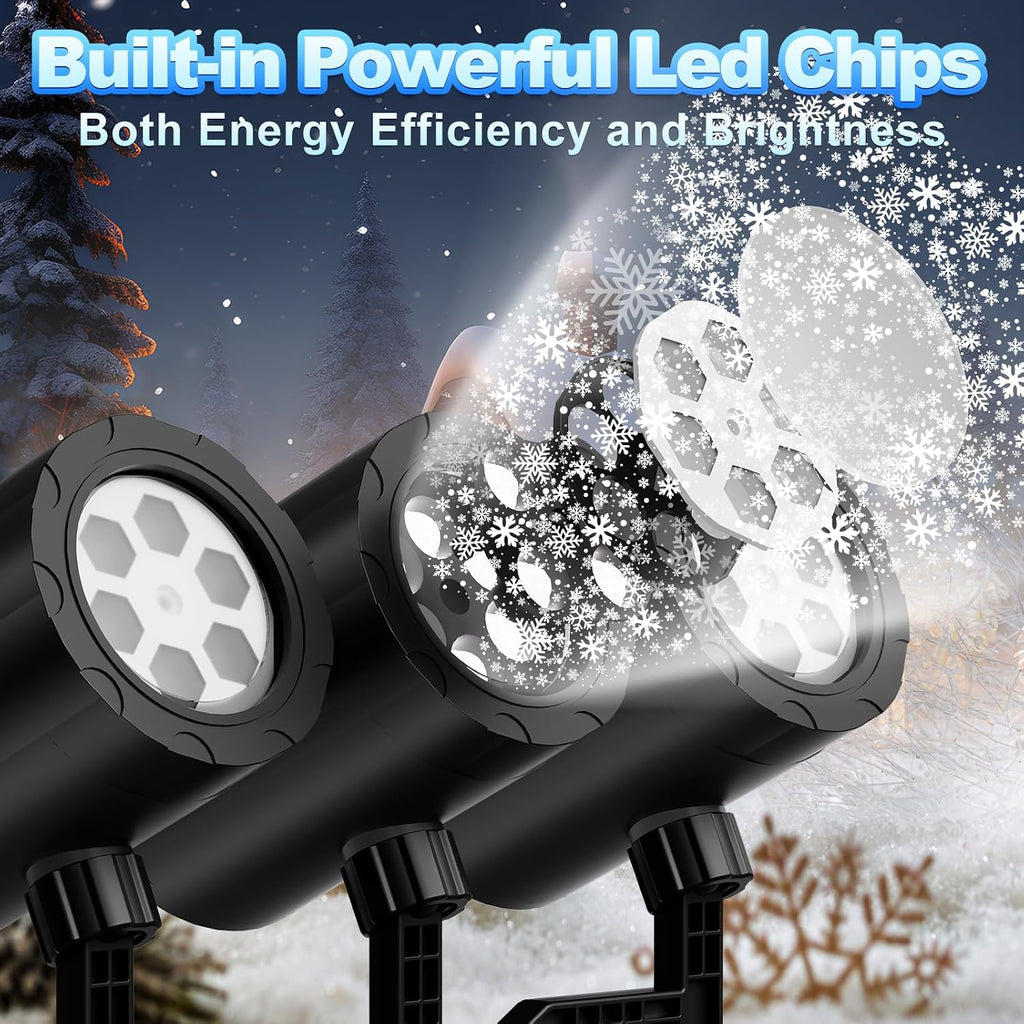 Christmas Projector Lights Outdoor, 2025 Upgraded Triple Head Snowflake Projector High Brightness, Led Dynamic Rotating Snowfall Projection IP65 Waterproof with 16.4ft Cord for Yard Houses Party Decor