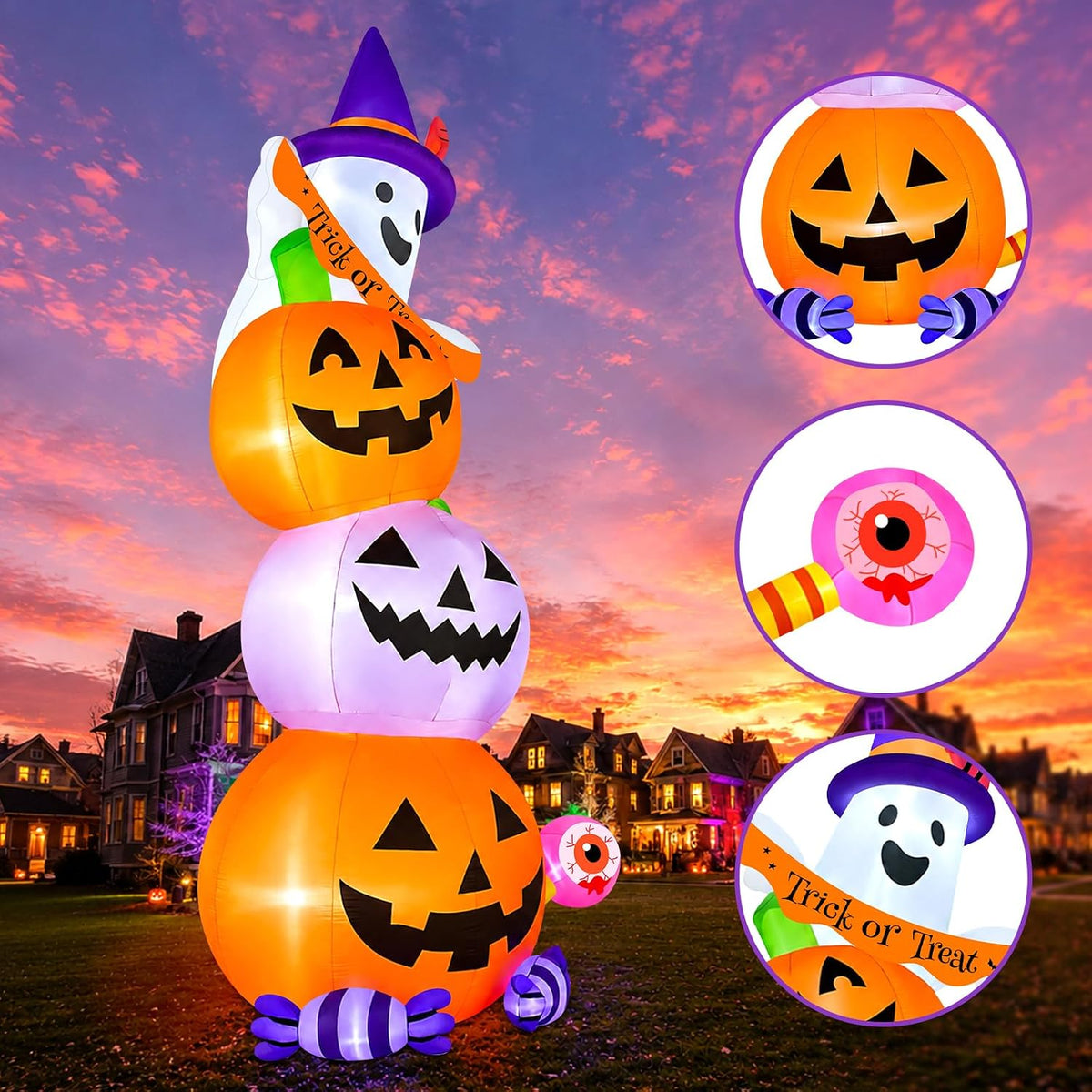 kalolary 20ft tall halloween inflatables pumpkin ghost showing dimensions
