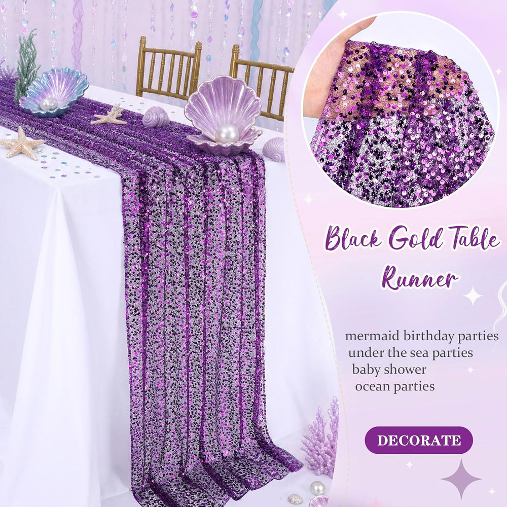2 Pack Sequin Table Runner 120inch 10FT Rectangle Purple Party Table Runner