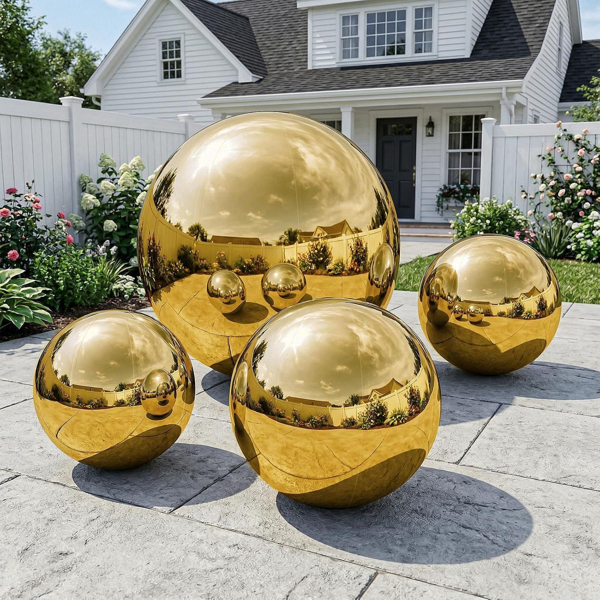 4PCS Gold Inflatable Mirror Ball Set,Reusable PVC Mirror Balls Large Event Decoration Hanging&Standing Balloon with Electric Pump for Event,Wedding,Pool Party Decor(Gold, 4Pcs+Pump)