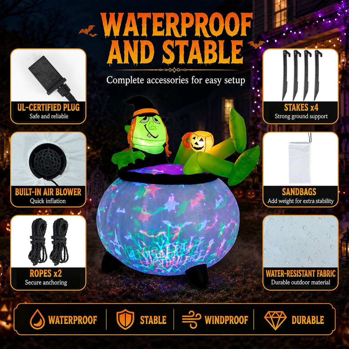 5 ft halloween inflatables outdoor decoration, led outdoor, close-up detail