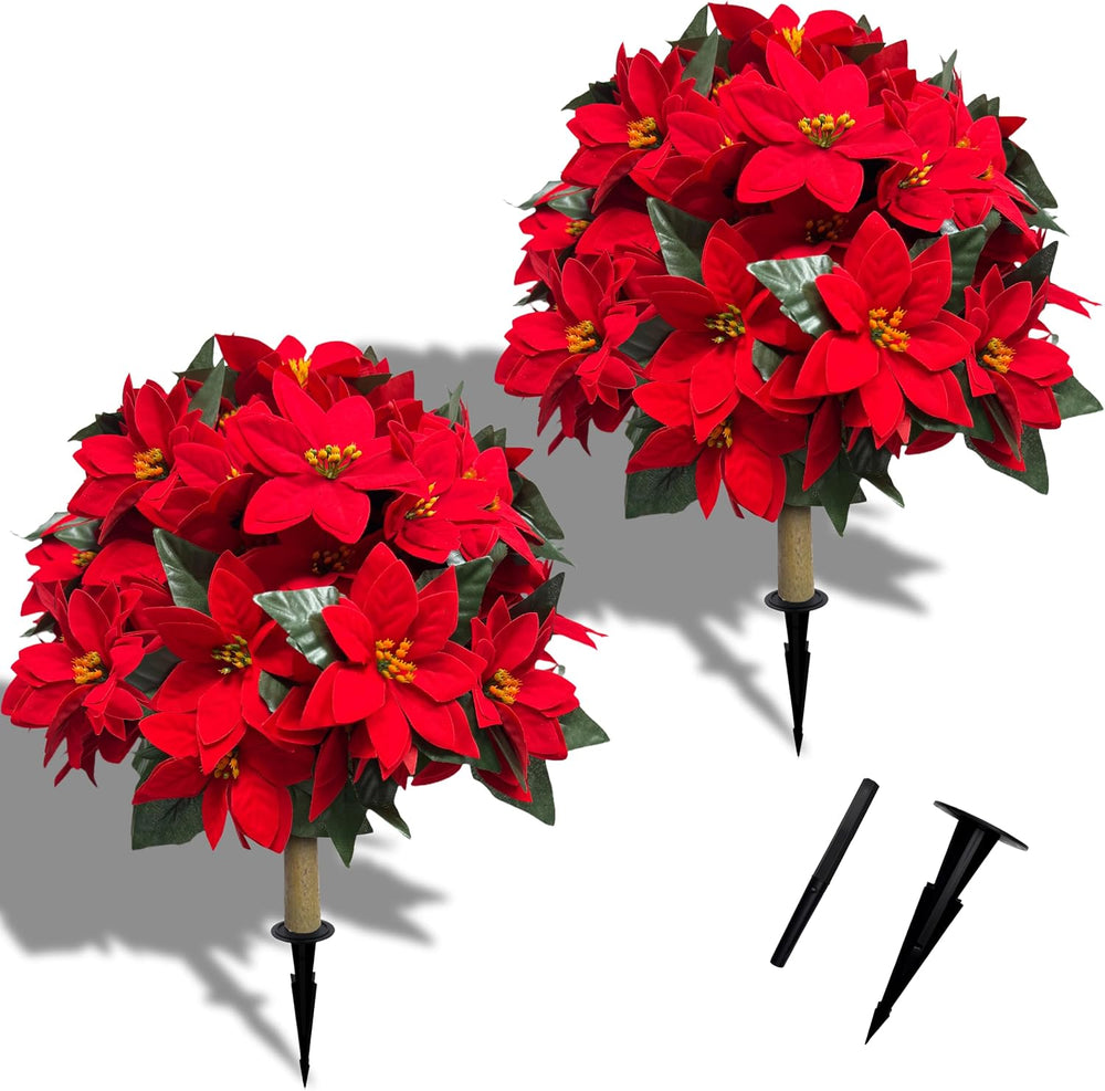 27'' Christmas Outdoor Artificial Poinsettia Flower Topiary Tree 2PCS