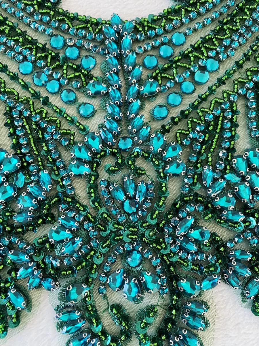 Handmade 16 colour rhinestones lace bodice applique sew on beads sequins trim...