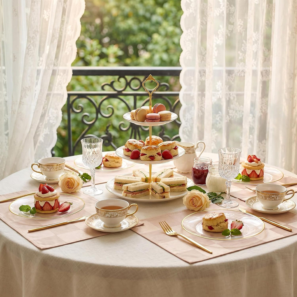 200Pcs Clear Gold Dessert Plates With Plastic Gold Forks, 100pcs 7.5inch Plat...