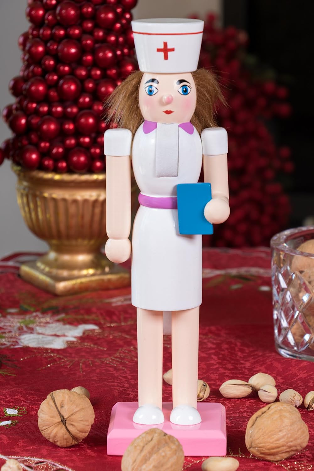 clever creations nurse 10 inch traditional wooden nutcracker, side view