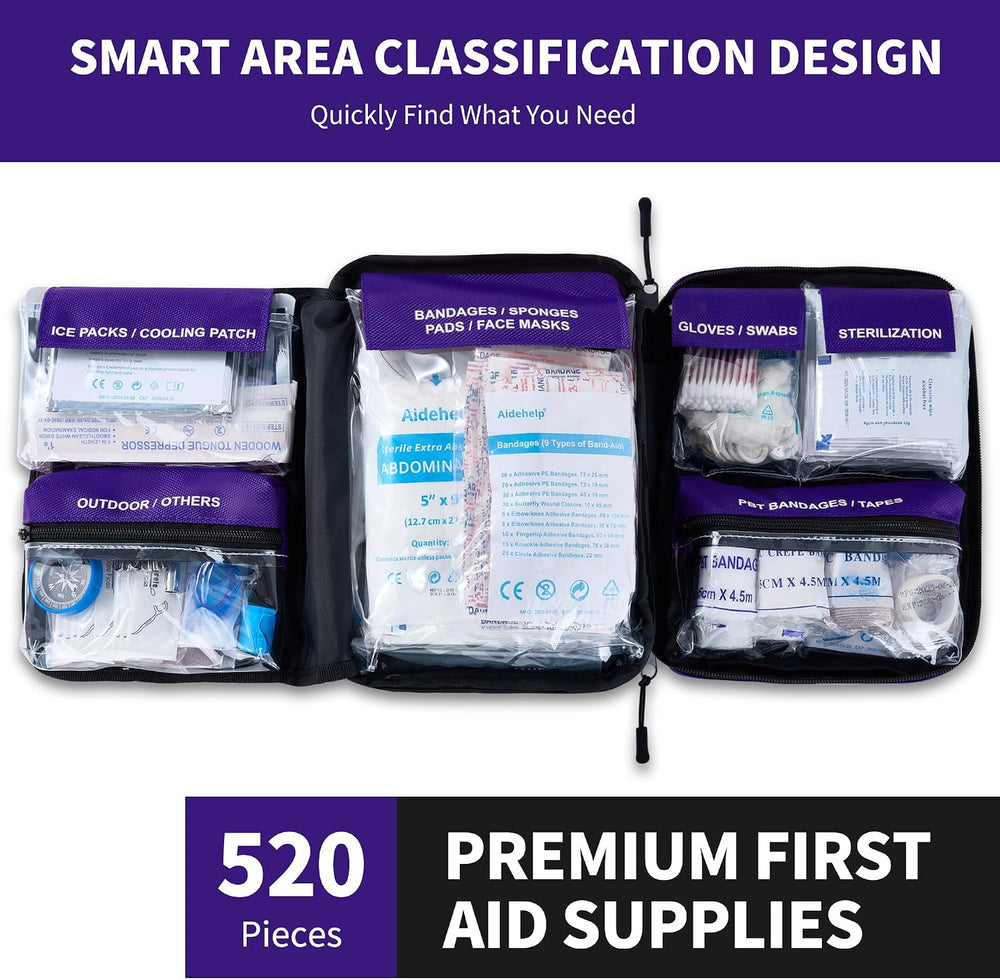 520 Pieces Premium First Aid Kit - Large Emergency Medical Kit for Survival, ...