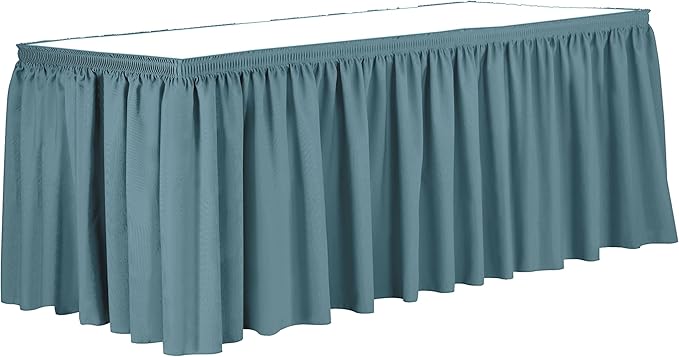 Ultimate Textile Pleat Polyester Fabric Table Skirt - Machine Washable Flame Resistant with Clips for Events, Weddings & Trade Shows, Cut & Sewn in Paterson, NJ - Slate, 21' Shirred Pleat