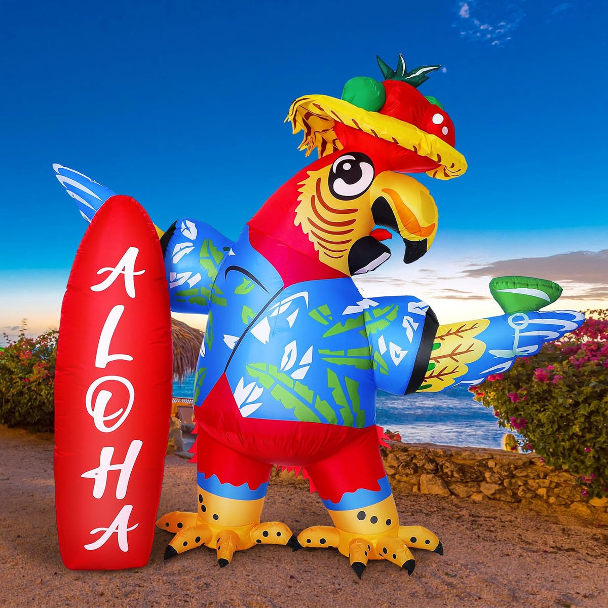 Leyndo 6.56x7.55ft Inflatable Parrot Decorations with LED Lights, Large