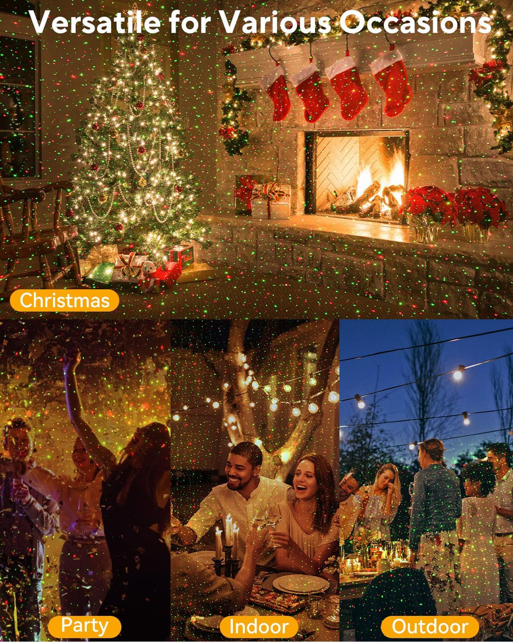 neroupe christmas projector lights outdoor waterproof with remote, close-up detail