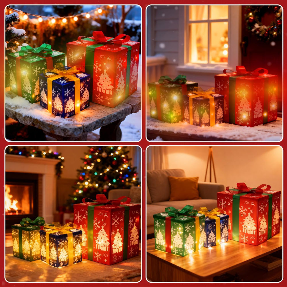 Set of 3 Christmas Lighted Gift Boxes, (3-Piece), Outdoor Christmas Decoratio...
